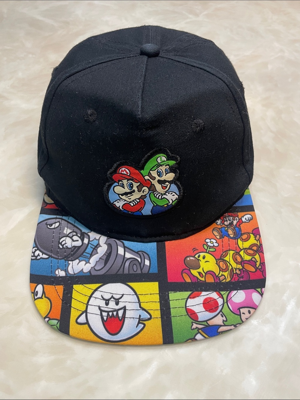 Kids Black Super Mario Cap with Colorful Character Brim